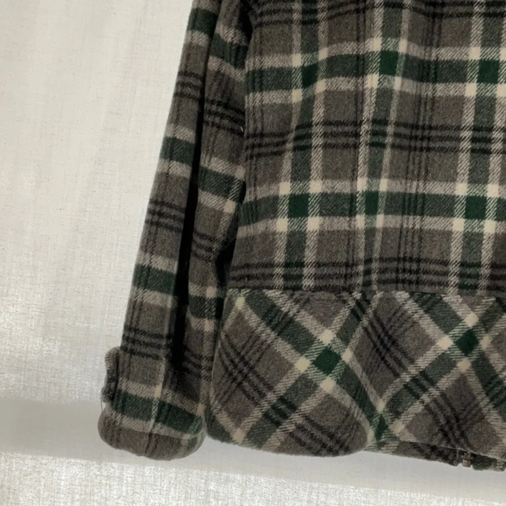 GH Bass Wool Blend Coat Green Gray Plaid Horn Toggle Buttons-Size L